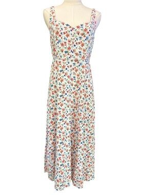 Old Navy White Maxi Dress with Red & Blue Floral Print